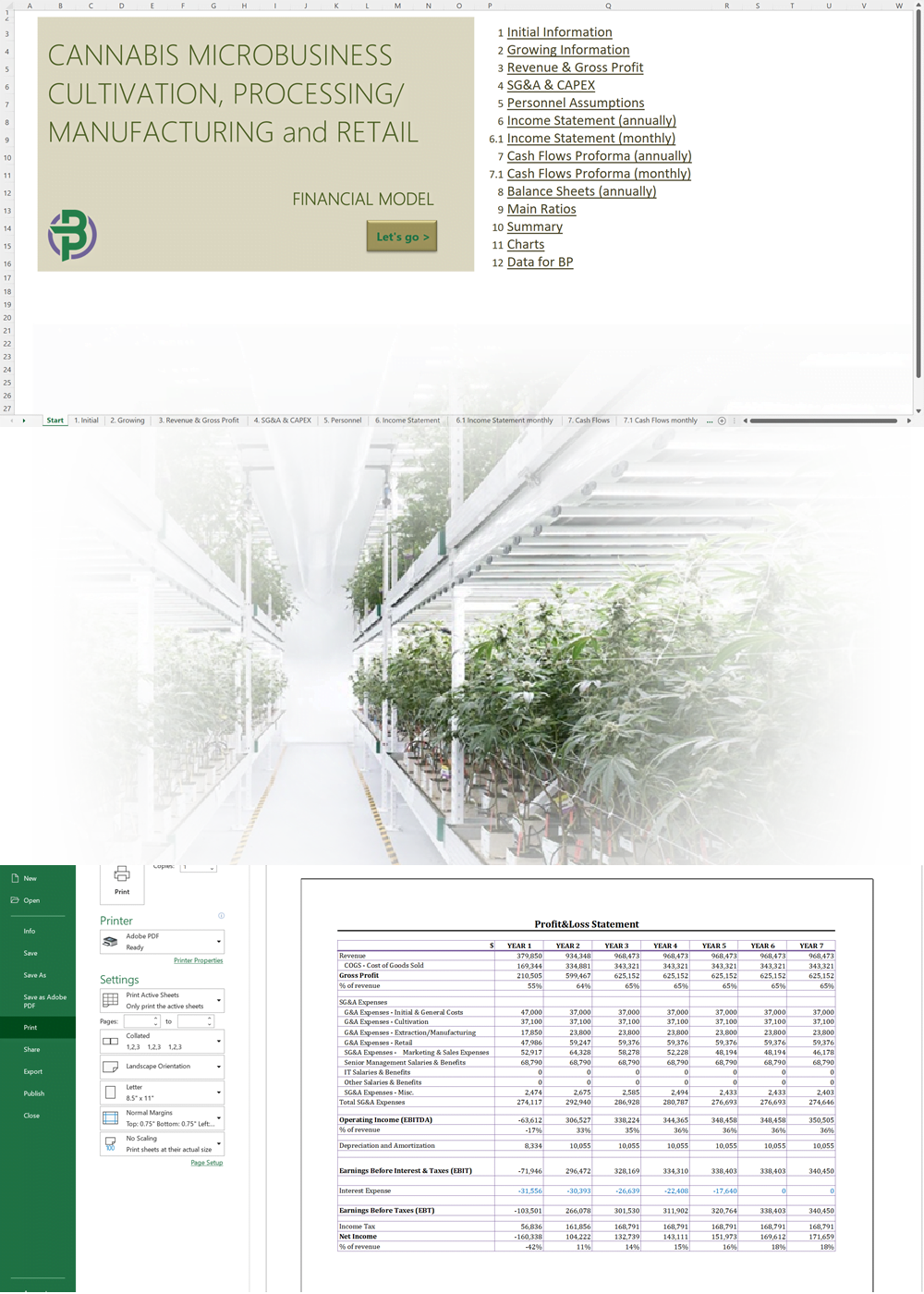 Cannabis Microbusiness Financial Model for Cultivation + Extraction + Manufacturing + Wholesale + Retail + Services