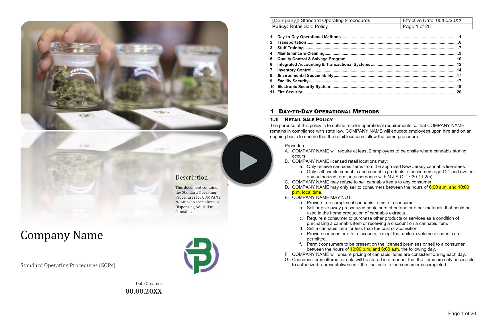 Cannabis Retail Business Plan and Regulatory Compliance Plan Templates