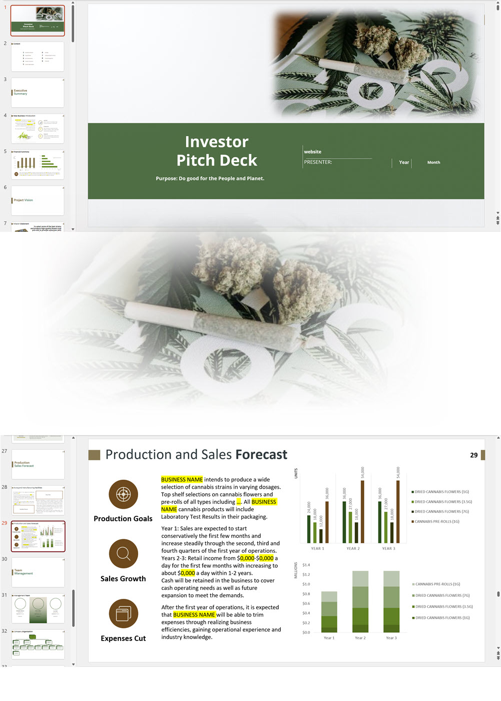 Cannabis Flowers Pre Rolls Pitch Deck Template