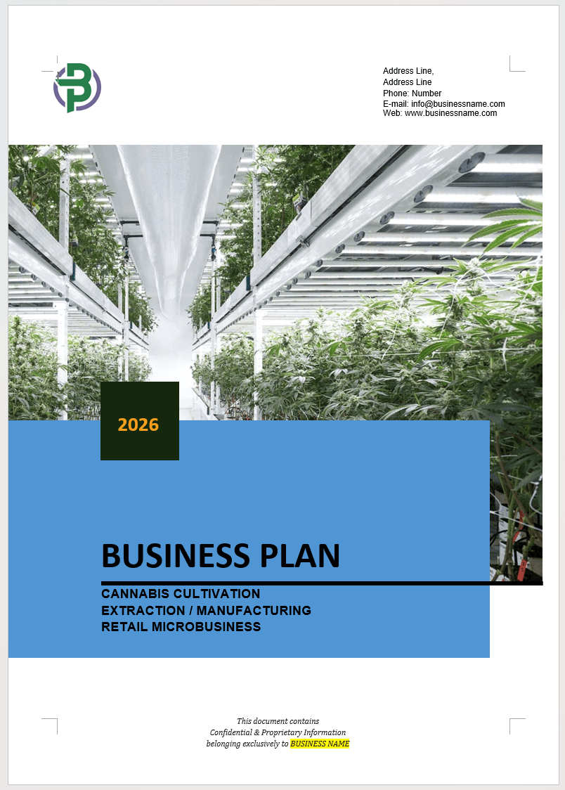 Cannabis Microbusiness Business Plan Template for Cultivation + Extraction + Manufacturing + Wholesale + Retail + Services